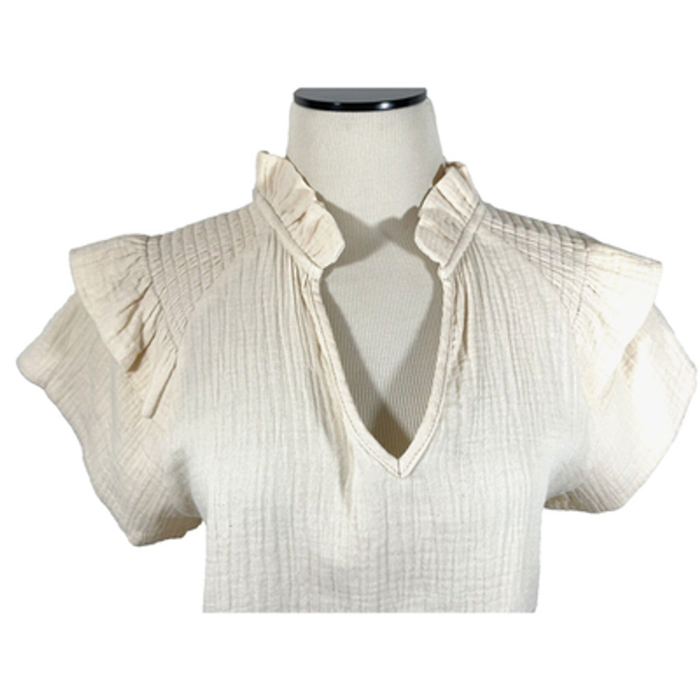Mazik Blouse Women's Sz M Light Peach V-Neck 100% Cotton Ruffles Pullover - Picture 7 of 11
